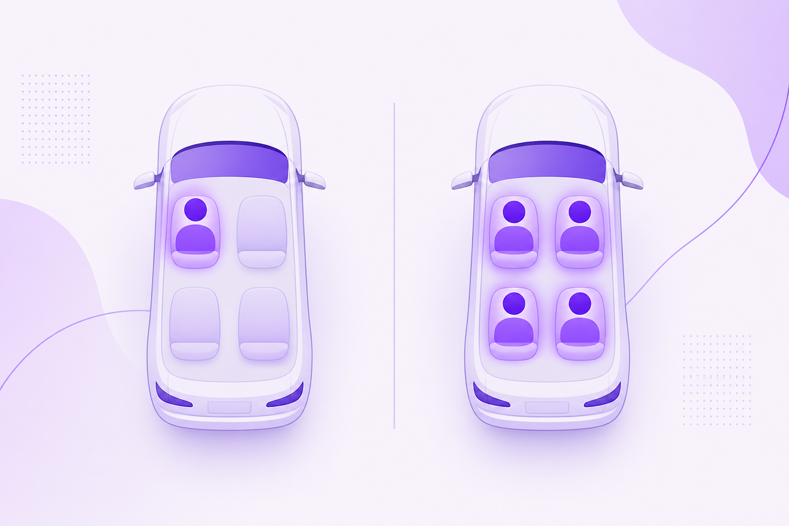 Illustration of a car with empty seats versus seats filling as more passengers join
